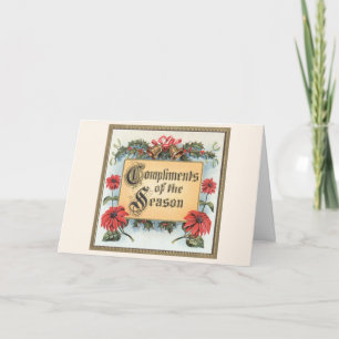 Cartes Pour Fêtes Annuelles Poinsettias de Noël vintage dans un cadre orné