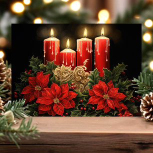Cartes Pour Fêtes Annuelles Poinsettias et bougies de Noël festifs 