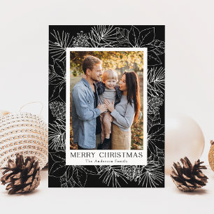 Cartes Pour Fêtes Annuelles Poinsettias et pommes de pin élégants Photo