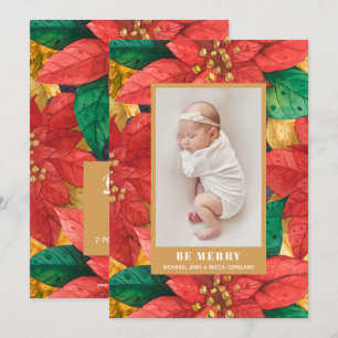 Cartes Pour Fêtes Annuelles Poinsettias Photo de vacances Annonces de naissanc
