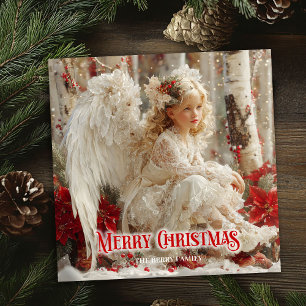 Cartes Pour Fêtes Annuelles poinsettias rouges d'ange élégants de vacances vic