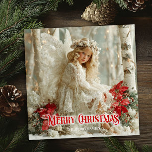 Cartes Pour Fêtes Annuelles Poinsettias rouges d'ange rustiques magnifiques sa