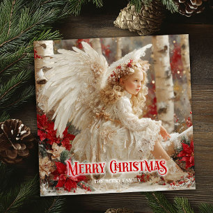 Cartes Pour Fêtes Annuelles Poinsettias rouges d'ange vintage beaux festifs
