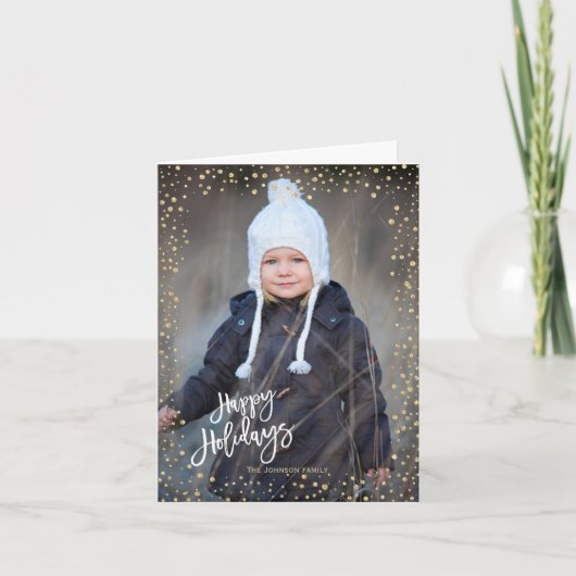 Cartes Pour Fêtes Annuelles Point d'or moderne avec lettres blanches Joyeuses  (Devant)