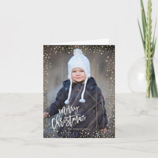 Cartes Pour Fêtes Annuelles Point doré moderne avec lettrage blanc Noël (Devant)