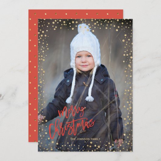 Cartes Pour Fêtes Annuelles Point doré moderne avec lettrage rouge Noël (Devant / Derrière)