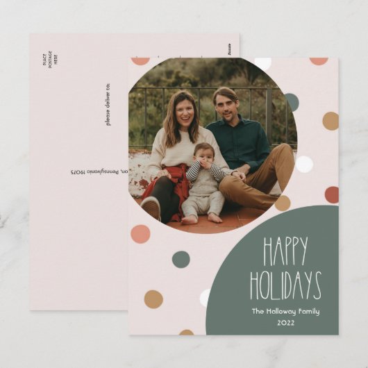 Cartes Pour Fêtes Annuelles Pointe Polka vert Pointe Verticale Photo unique (Devant / Derrière)