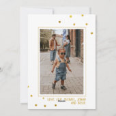 Cartes Pour Fêtes Annuelles Points Abstraits Dorés Joyeux Vacances Photo Deux  (Dos)