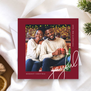 Cartes Pour Fêtes Annuelles Points de Noël simples Burgundy Joyful Script Phot