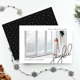 Cartes Pour Fêtes Annuelles Points simples Noir Joyeux Script Photo Élégante