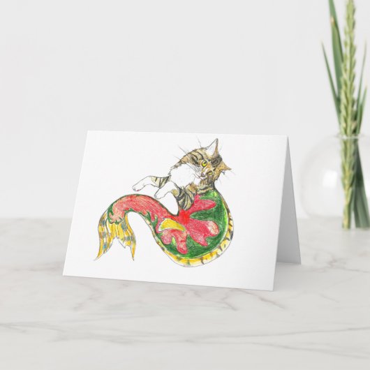 Cartes Pour Fêtes Annuelles Poisson-chat de Noël (arrière - plan blanc) (Devant)