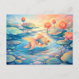 Cartes Pour Fêtes Annuelles Poisson rouge du bassin de lotus rêveur en or