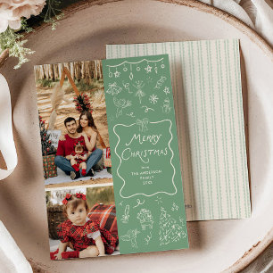 Cartes Pour Fêtes Annuelles Poitrines Wavy Frame Main tiré Joyeux Noël 2 Photo