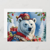 Cartes Pour Fêtes Annuelles Polaire Ours Père Noël Design de Noël (Devant / Derrière)