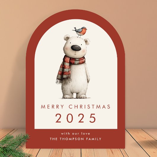 Cartes Pour Fêtes Annuelles Polar Bear and Robin Merry Christmas Arch