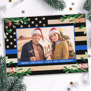 Cartes Pour Fêtes Annuelles Police Christmas Custom Photo Blue American Flag