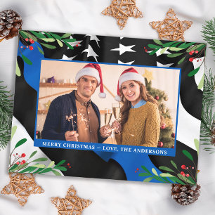 Cartes Pour Fêtes Annuelles Police Ligne Bleue Mince Drapeau Photo personnalis