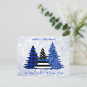 Cartes Pour Fêtes Annuelles Police Noël bleu Plaid Parties scintillant Arbre F (Debout devant)