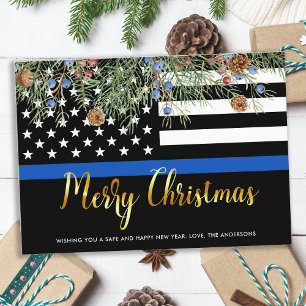 Cartes Pour Fêtes Annuelles Police Noël Mince Ligne Bleue Police Police Ho