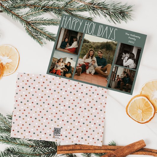 Cartes Pour Fêtes Annuelles Polka Boho vert point cinq photos