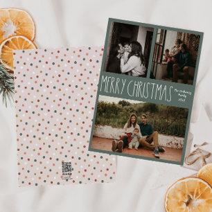 Cartes Pour Fêtes Annuelles Polka Boho Vert Point Noël Classique Trois Photo
