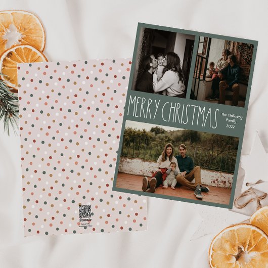 Cartes Pour Fêtes Annuelles Polka Boho Vert Point Noël Classique Trois Photo