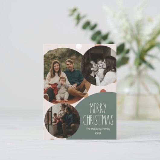 Cartes Pour Fêtes Annuelles Polka Boho vert point Noël Vertical 3 photos (Debout devant)