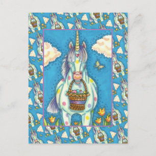 CARTES POUR FÊTES ANNUELLES POLKA DOT UNICORN ET BASSIN D'OEUFS DE PÂQUES, IMA