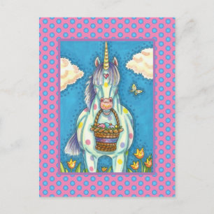 CARTES POUR FÊTES ANNUELLES POLKA DOT UNICORN ET BASSIN D'OEUFS DE PÂQUES, IMA