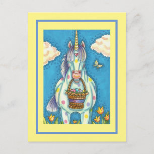 CARTES POUR FÊTES ANNUELLES POLKA DOT UNICORN ET BASSIN D'OEUFS DE PÂQUES, IMA