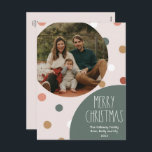 Cartes Pour Fêtes Annuelles Polka verte point de Noël photo verticale unique<br><div class="desc">Cette carte postale verticale de Noël à pois de polka vert est parfaite pour votre accueil de vacances à la bohème moderne inspiré de la ferme. La police de caractères rustique classique mais délicate dessinée à la main lui donne un aspect terreux vintage tout en le gardant mignon et simple....</div>