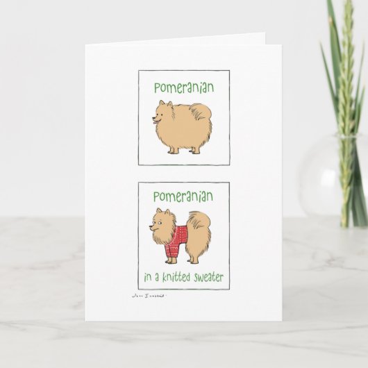 Cartes Pour Fêtes Annuelles Poméranien dans un chandail nue | Noël drôle (Devant)