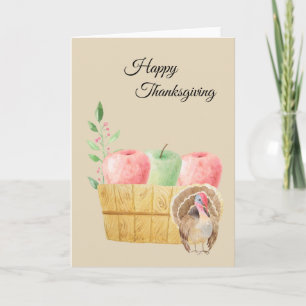 Cartes Pour Fêtes Annuelles Pommes dans un panier et un dindon
