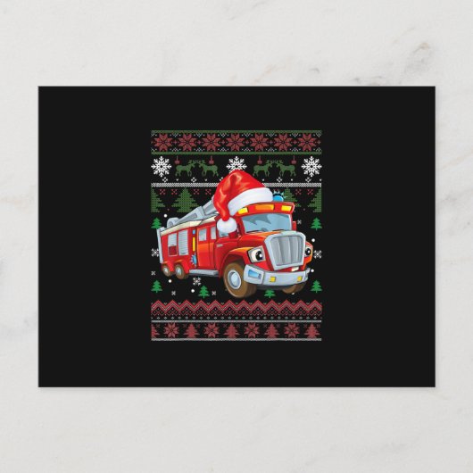 Cartes Pour Fêtes Annuelles Pompier Camion de pompier Noël Chapeau de Santa Mi (Devant)