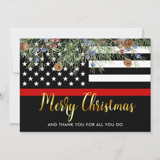 Cartes Pour Fêtes Annuelles Pompier Joyeux Noël Red Line Merci (Devant)
