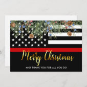 Cartes Pour Fêtes Annuelles Pompier Joyeux Noël Red Line Merci (Devant / Derrière)