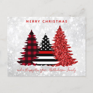 Cartes Pour Fêtes Annuelles Pompier Noël Red Line Plaid Parties scintillant Ar