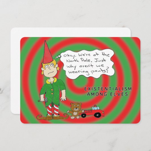 Cartes Pour Fêtes Annuelles Pondering Elf Flat Holiday Card (Devant / Derrière)