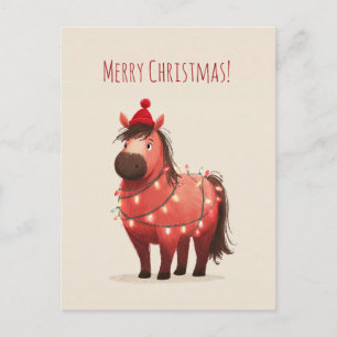 Cartes Pour Fêtes Annuelles Poney rouge grassouillet et brun foncé enveloppé d