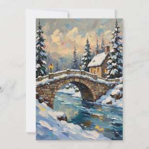 Cartes Pour Fêtes Annuelles Pont de Noël enneigé vintage sur une rivière gelée