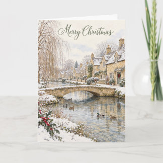 Cartes Pour Fêtes Annuelles Pont de pierre de Cotswolds Noël Aquarelle