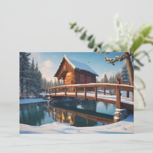 Cartes Pour Fêtes Annuelles Pont en bois enneigé (Debout devant)