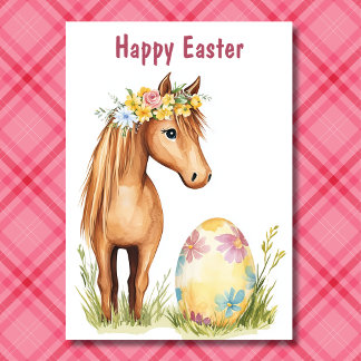 Cartes Pour Fêtes Annuelles Pony adorable - Cheval Floral Pâques