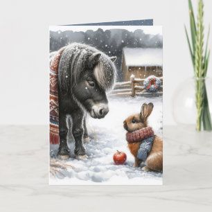 Cartes Pour Fêtes Annuelles Pony et Rabin à la ferme de Noël