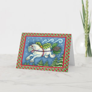 CARTES POUR FÊTES ANNUELLES PONY PULLING PINECONE SLEIGH DE NOËL VOLANT