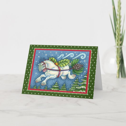 CARTES POUR FÊTES ANNUELLES PONY PULLING PINECONE SLEIGH DE NOËL VOLANT (Devant)