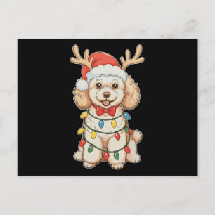 Cartes Pour Fêtes Annuelles Poodle de Noël Renne Chien Chapeau de Père Noël Lu