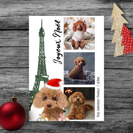 Cartes Pour Fêtes Annuelles Poodle français Tour Eiffel Photo Paris Noël