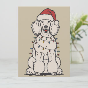 Cartes Pour Fêtes Annuelles Poodle mignon enveloppé dans les lumières de Noël 