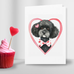 Cartes Pour Fêtes Annuelles Poodle noir Valentine Day Custom Text aquarelle